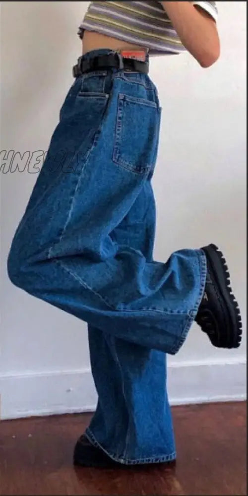 Hnewly Korean Style Women Jeans Denim Boot Cut Wide Leg Jean Boots Fashion Loose Long Length