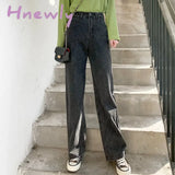 Hnewly Korean Style Women Jeans Denim Boot Cut Wide Leg Jean Boots Fashion Loose Long Length