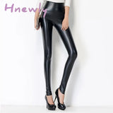 Hnewly Korean Version Black Leggings Women Skinny Faux Leather Stretchy Pants Pencil Tight Trousers