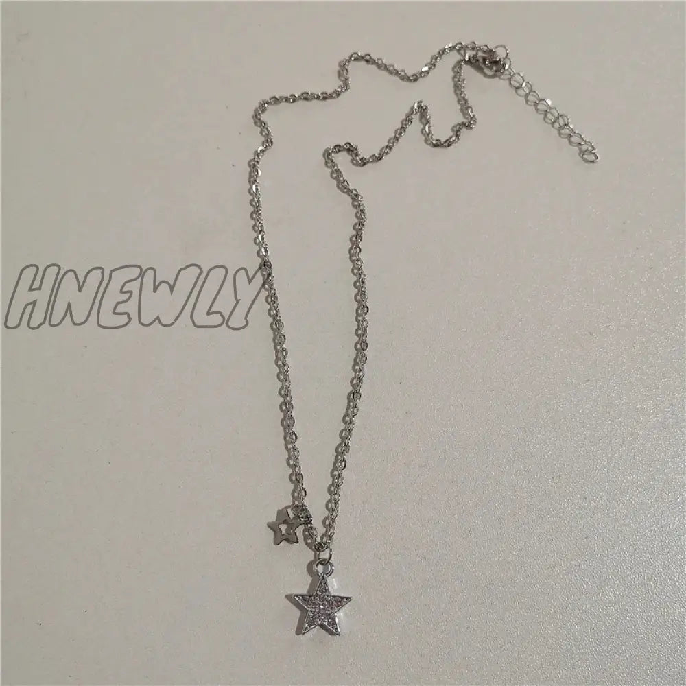 Hnewly Kpop Vintage Punk Silver Color Star Pendant Bead Necklace For Men Women Street Hip Hop