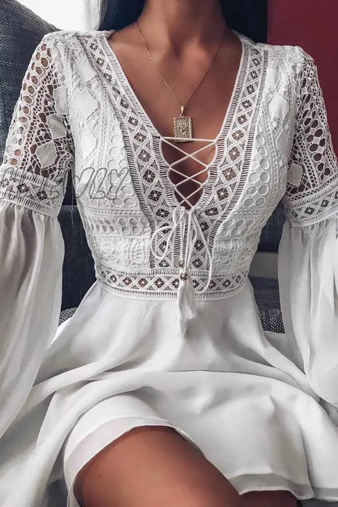 Hnewly - Lace Mini Dress (2 Colors) White / Xl Dresses