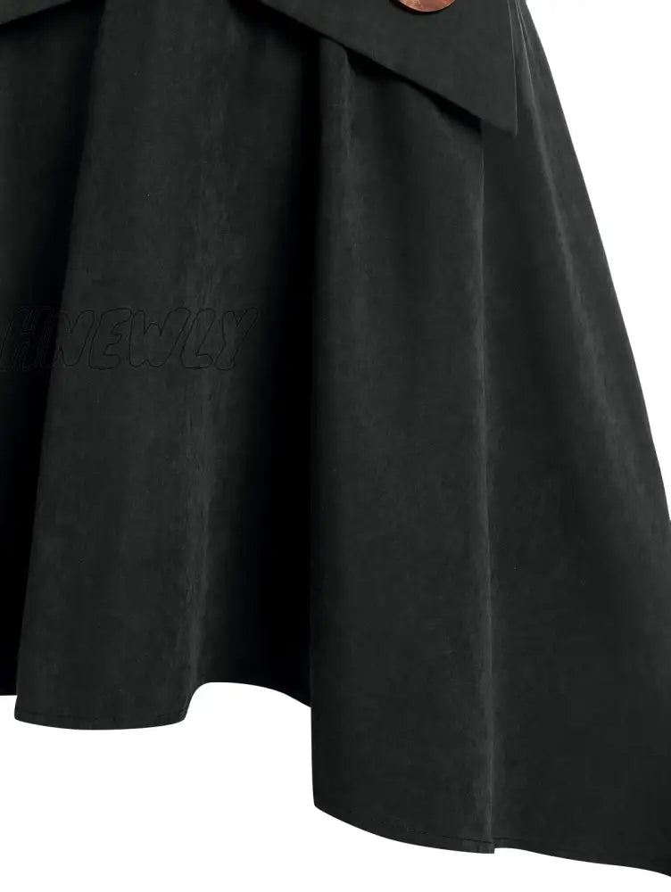 Hnewly Lace Up Layered High Low Suspender Skirt Casual Streetwear Women Mid-Calf Skirts Mock Button