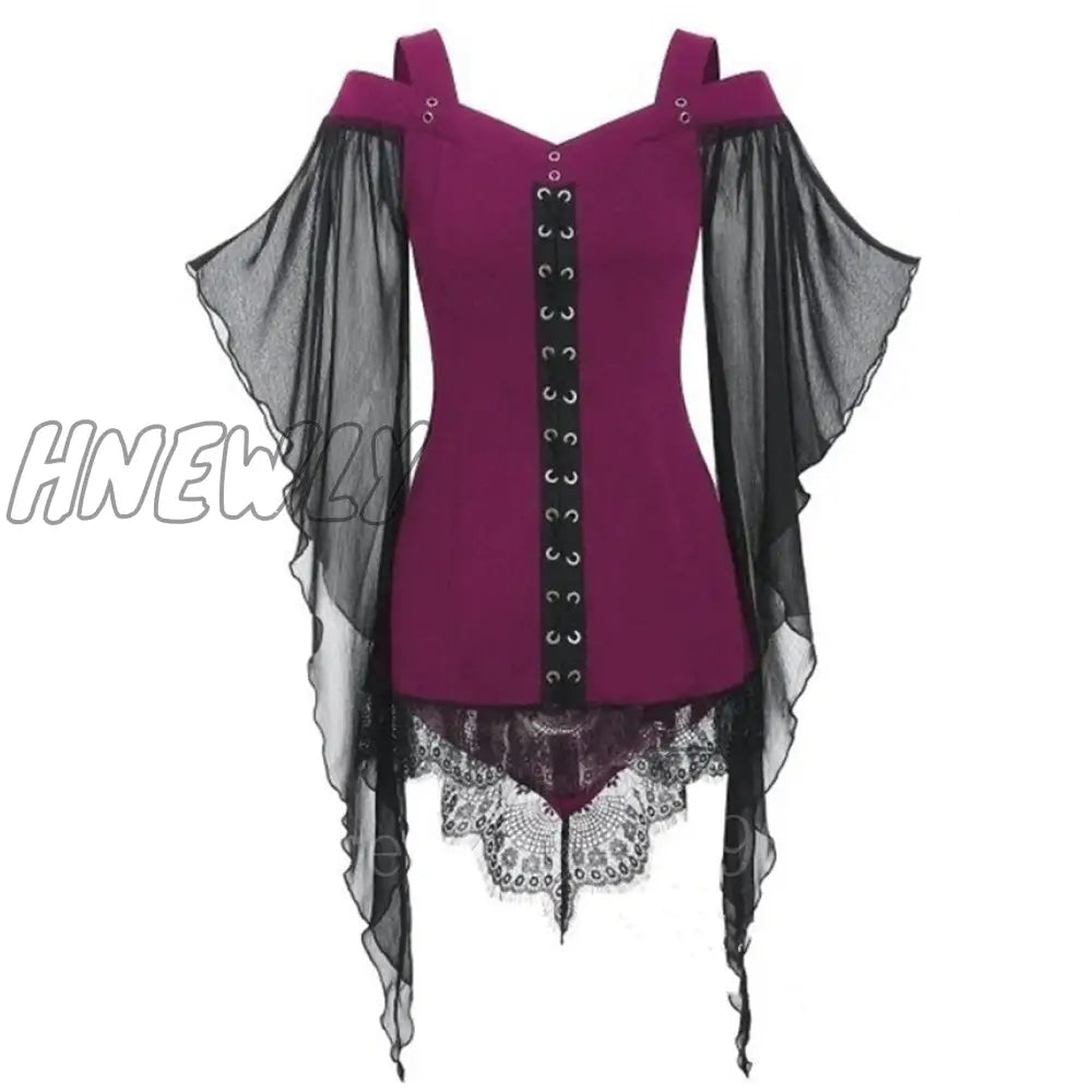Hnewly Ladies Medieval Halloween Costumes Middle Age Renaissance Vintage Irregular Lace Chiffon
