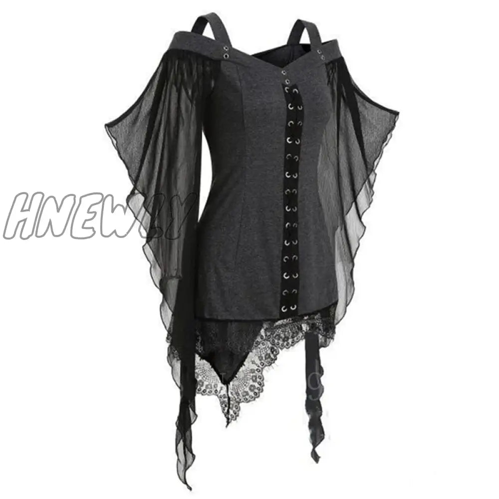 Hnewly Ladies Medieval Halloween Costumes Middle Age Renaissance Vintage Irregular Lace Chiffon