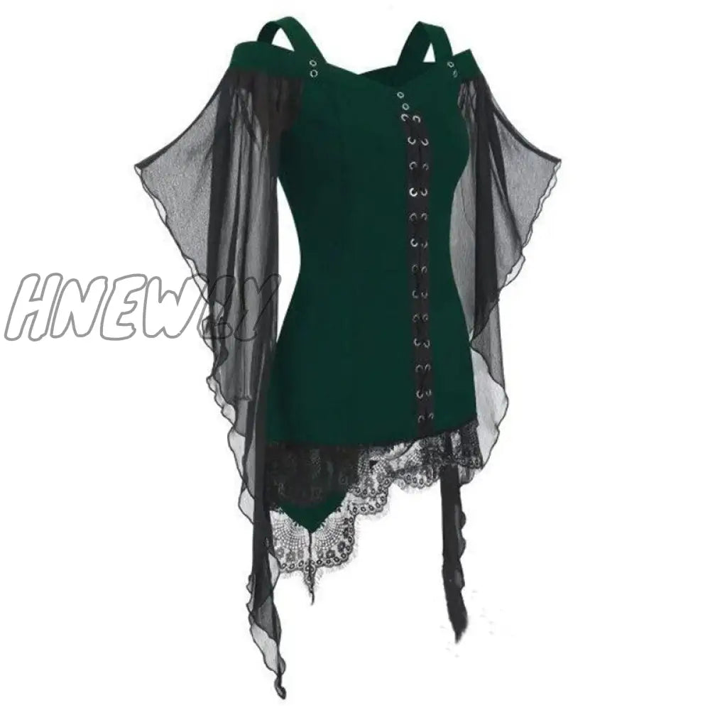 Hnewly Ladies Medieval Halloween Costumes Middle Age Renaissance Vintage Irregular Lace Chiffon