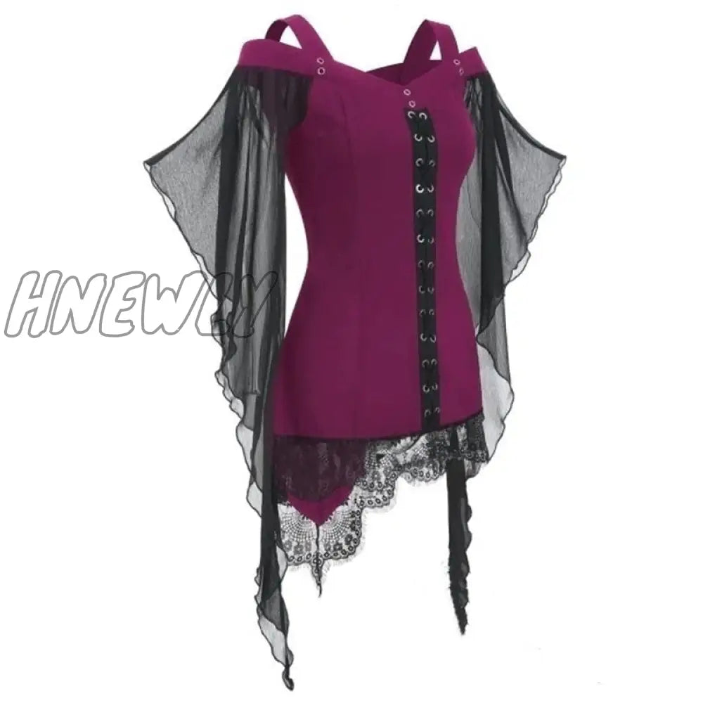 Hnewly Ladies Medieval Halloween Costumes Middle Age Renaissance Vintage Irregular Lace Chiffon