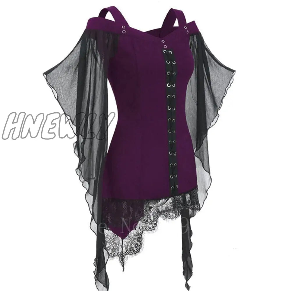 Hnewly Ladies Medieval Halloween Costumes Middle Age Renaissance Vintage Irregular Lace Chiffon