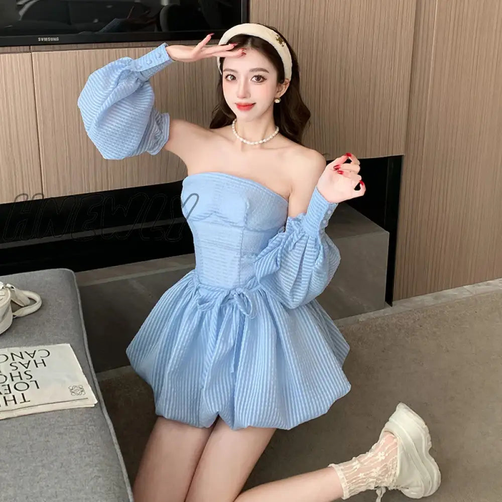 Hnewly Ladies Ribbon Mini Dress Lace Up Strap Pure Color Streetwear Party Club Elegant Y2K Size