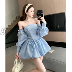 Hnewly Ladies Ribbon Mini Dress Lace Up Strap Pure Color Streetwear Party Club Elegant Y2K Size
