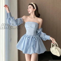 Hnewly Ladies Ribbon Mini Dress Lace Up Strap Pure Color Streetwear Party Club Elegant Y2K Size