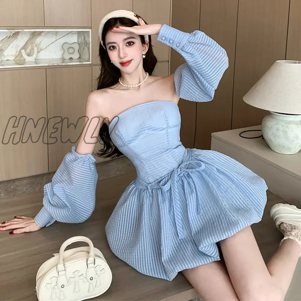 Hnewly Ladies Ribbon Mini Dress Lace Up Strap Pure Color Streetwear Party Club Elegant Y2K Size