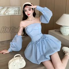 Hnewly Ladies Ribbon Mini Dress Lace Up Strap Pure Color Streetwear Party Club Elegant Y2K Size