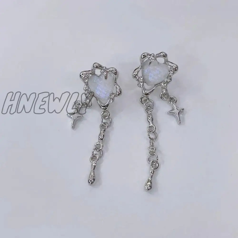 Hnewly Ladies Tassel Earrings Moonstone Love Romantic Surround Light Extravagance High Sense