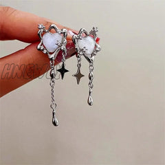 Hnewly Ladies Tassel Earrings Moonstone Love Romantic Surround Light Extravagance High Sense