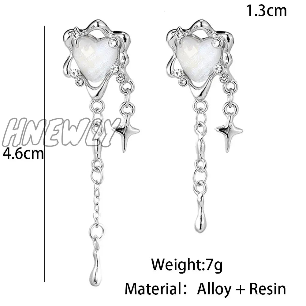 Hnewly Ladies Tassel Earrings Moonstone Love Romantic Surround Light Extravagance High Sense