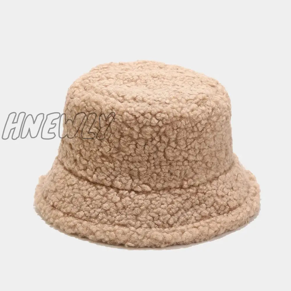 Hnewly Lamb Faux Fur Bucket Hat Winter Warm Teddy Velvet Hats Caps For Women Lady Outdoor Panama