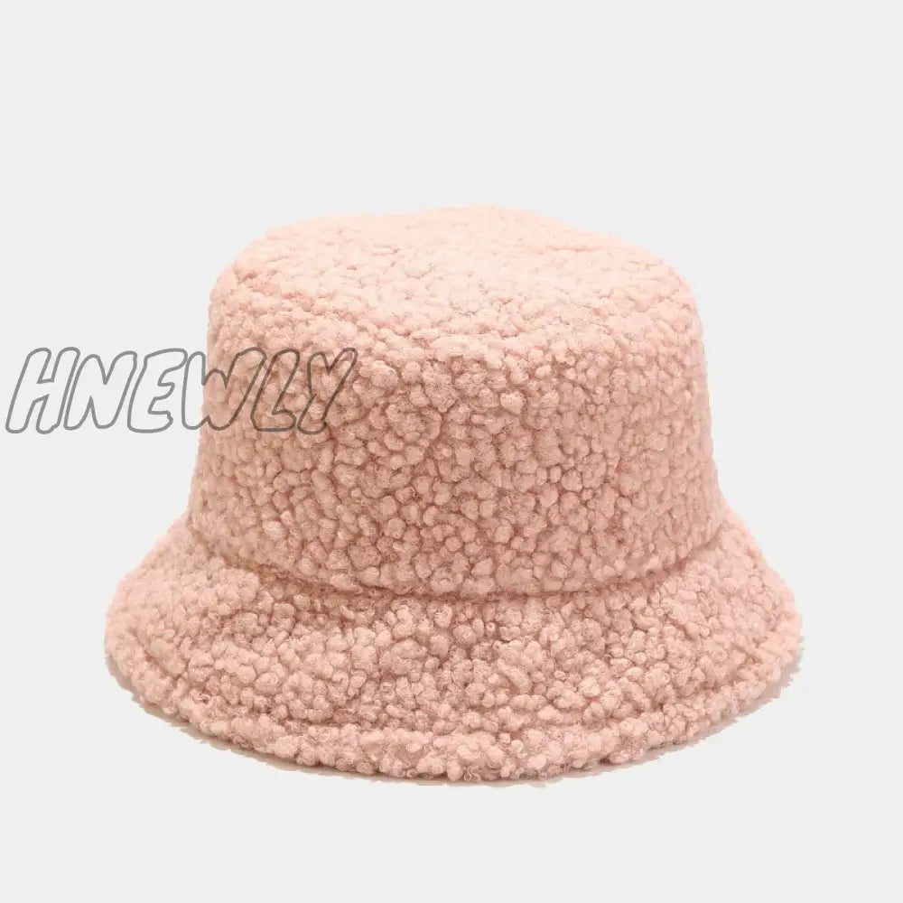 Hnewly Lamb Faux Fur Bucket Hat Winter Warm Teddy Velvet Hats Caps For Women Lady Outdoor Panama