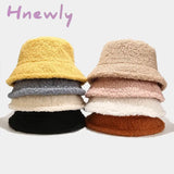 Hnewly Lamb Faux Fur Bucket Hat Winter Warm Teddy Velvet Hats Caps For Women Lady Outdoor Panama Fisherman Hat