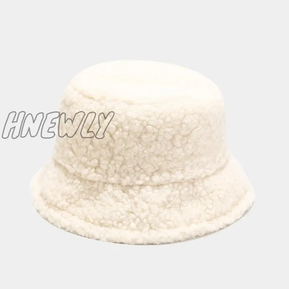 Hnewly Lamb Faux Fur Bucket Hat Winter Warm Teddy Velvet Hats Caps For Women Lady Outdoor Panama