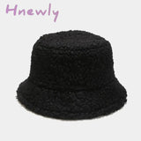 Hnewly Lamb Faux Fur Bucket Hat Winter Warm Teddy Velvet Hats Caps For Women Lady Outdoor Panama