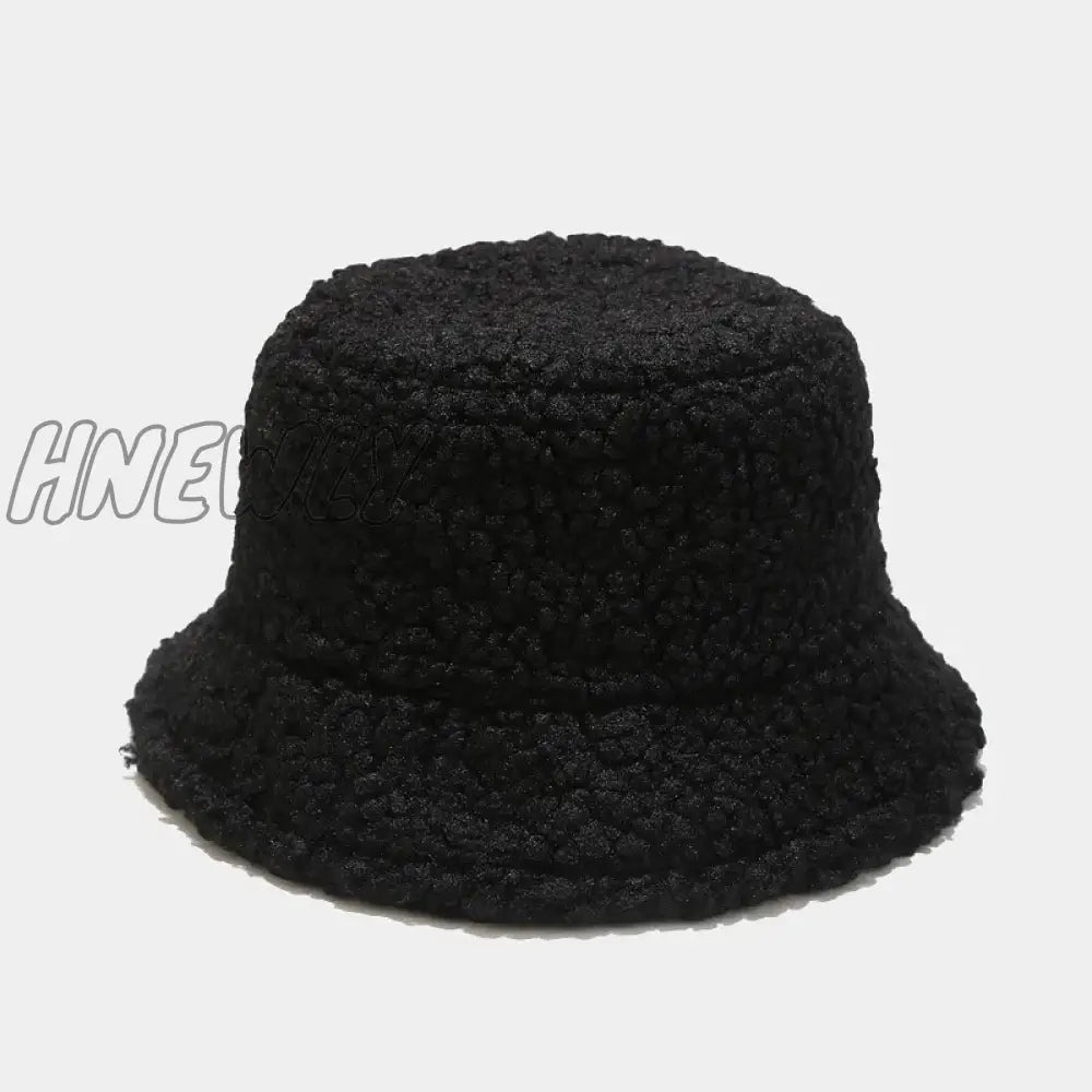 Hnewly Lamb Faux Fur Bucket Hat Winter Warm Teddy Velvet Hats Caps For Women Lady Outdoor Panama
