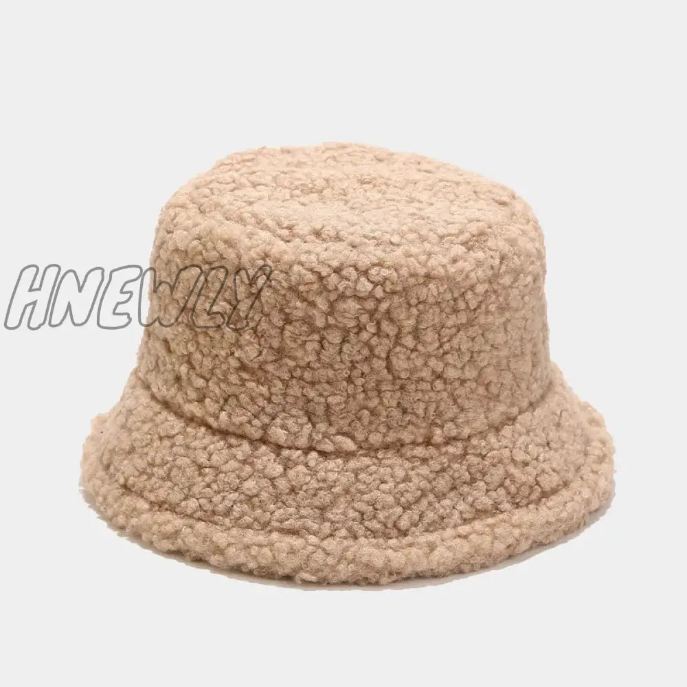 Hnewly Lamb Faux Fur Bucket Hat Winter Warm Teddy Velvet Hats Caps For Women Lady Outdoor Panama