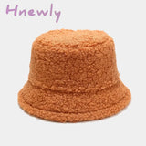 Hnewly Lamb Faux Fur Bucket Hat Winter Warm Teddy Velvet Hats Caps For Women Lady Outdoor Panama