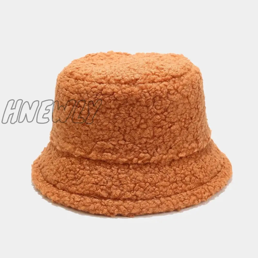 Hnewly Lamb Faux Fur Bucket Hat Winter Warm Teddy Velvet Hats Caps For Women Lady Outdoor Panama