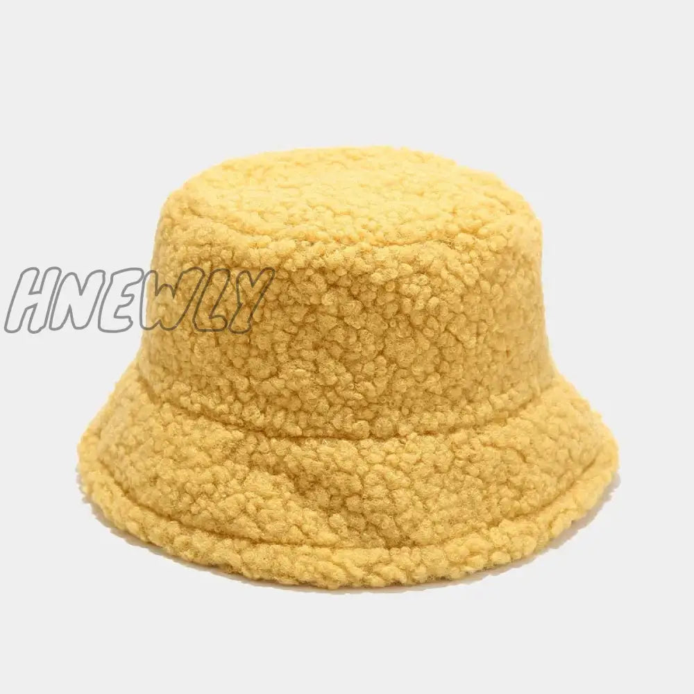 Hnewly Lamb Faux Fur Bucket Hat Winter Warm Teddy Velvet Hats Caps For Women Lady Outdoor Panama