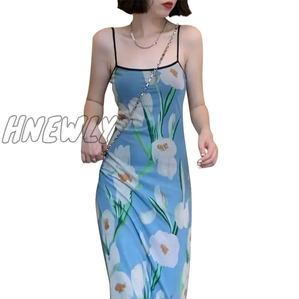 Hnewly Latest Arrival Summer Women’s Fashion Square Neck Sexy Sling Dress Floral Print Korean