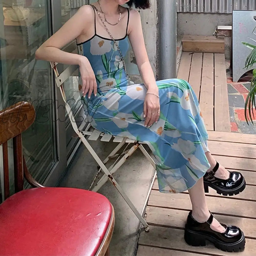 Hnewly Latest Arrival Summer Women’s Fashion Square Neck Sexy Sling Dress Floral Print Korean