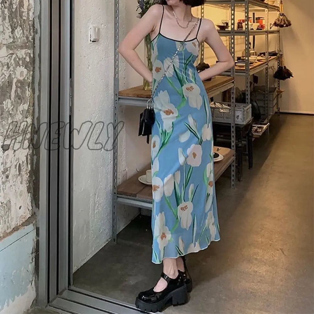 Hnewly Latest Arrival Summer Women’s Fashion Square Neck Sexy Sling Dress Floral Print Korean