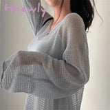 Hnewly Lazy Style Full Sleeves Jumpers Tops Hollow Out Sexy Women Fashion Casual Streetwear Chic