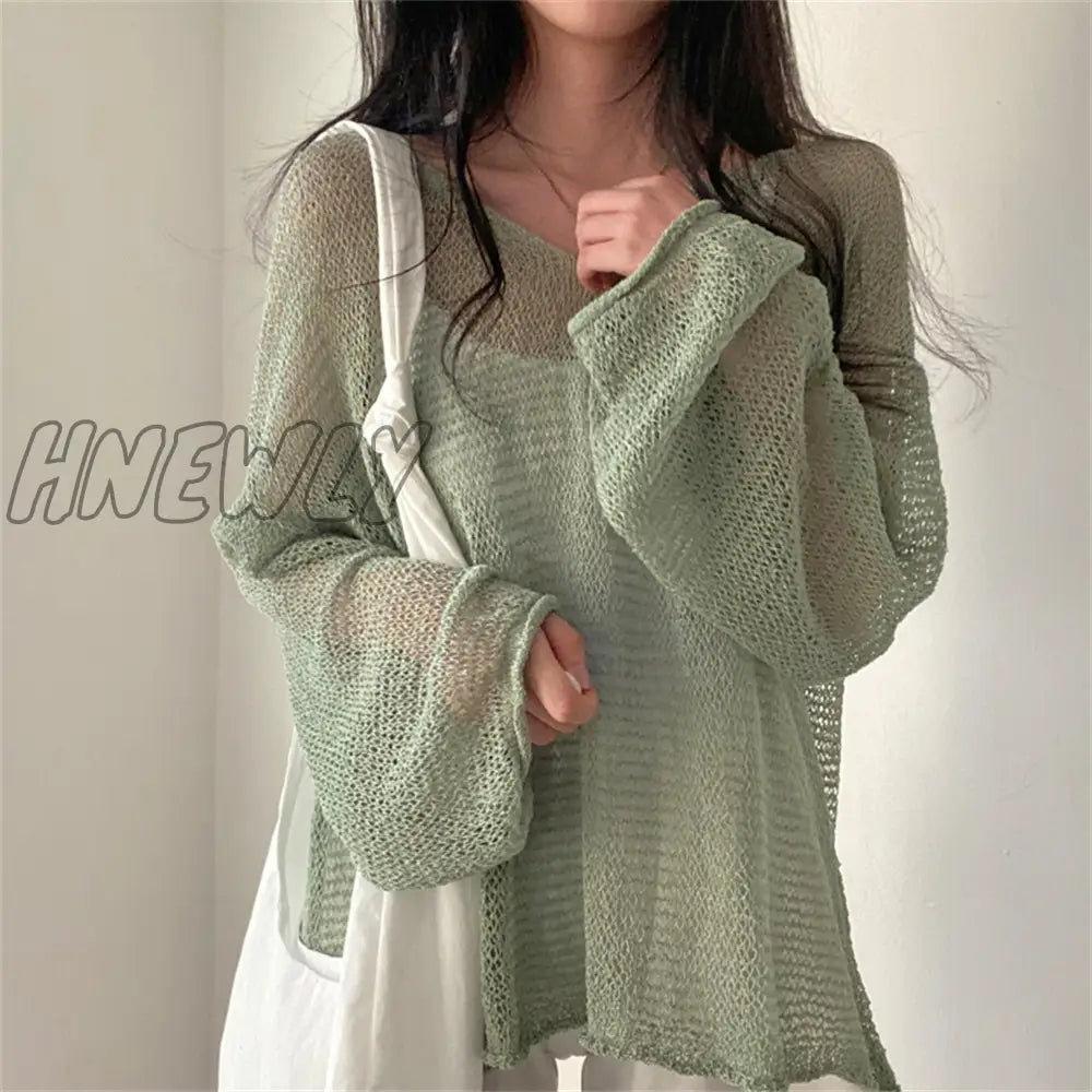 Hnewly Lazy Style Full Sleeves Jumpers Tops Hollow Out Sexy Women Fashion Casual Streetwear Chic