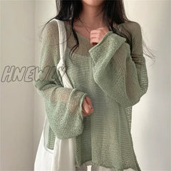 Hnewly Lazy Style Full Sleeves Jumpers Tops Hollow Out Sexy Women Fashion Casual Streetwear Chic