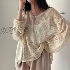 Hnewly Lazy Style Full Sleeves Jumpers Tops Hollow Out Sexy Women Fashion Casual Streetwear Chic