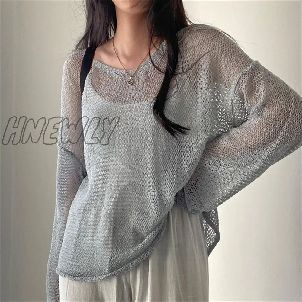 Hnewly Lazy Style Full Sleeves Jumpers Tops Hollow Out Sexy Women Fashion Casual Streetwear Chic
