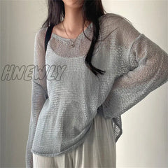 Hnewly Lazy Style Full Sleeves Jumpers Tops Hollow Out Sexy Women Fashion Casual Streetwear Chic