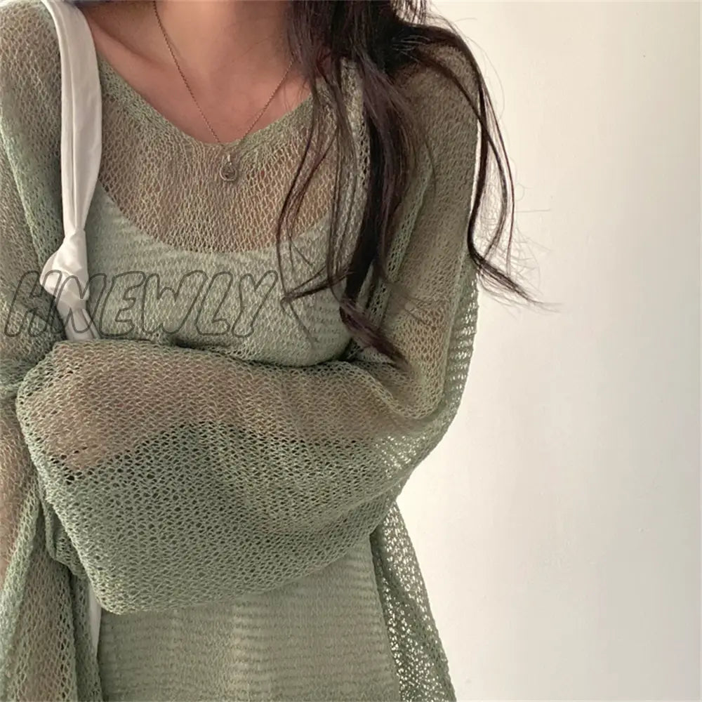 Hnewly Lazy Style Full Sleeves Jumpers Tops Hollow Out Sexy Women Fashion Casual Streetwear Chic