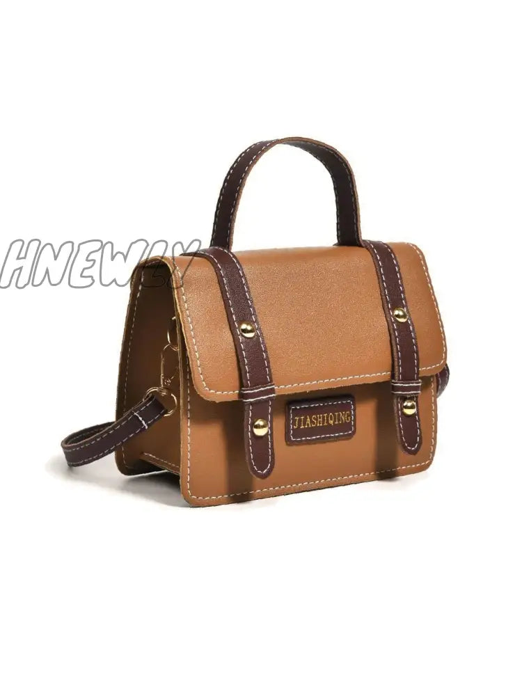 Hnewly - Letter Patch Flap Satchel Bag Women Satchels Brown Women-Satchels