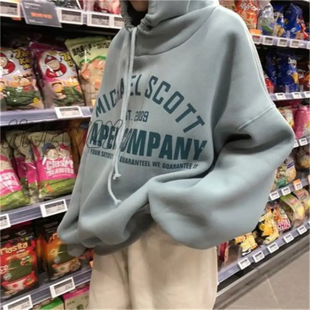Hnewly Letter Printed Hooded Sweatshirt Women Autumn Winter Warm Korean Loose Pullovers Long Sleeve