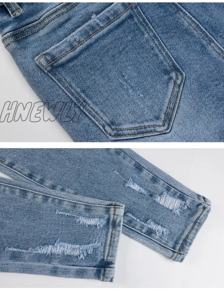 Hnewly Light Blue Sexy Skinny Women Jeans Stretch Butt Lift Ripped Hole Denim Pants Lady Clothes