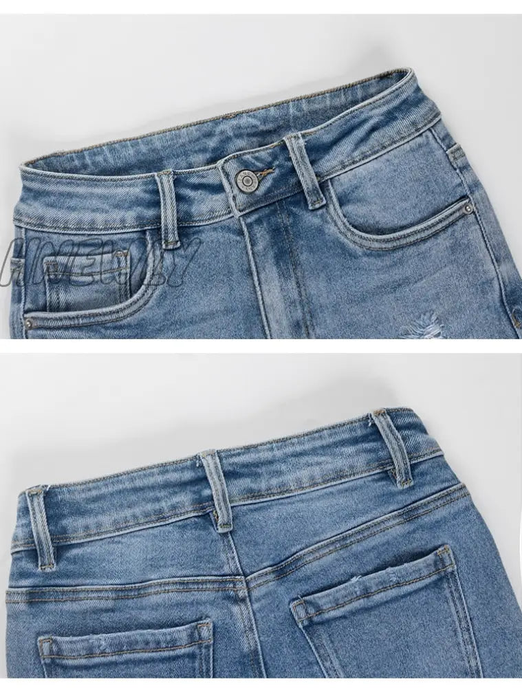 Hnewly Light Blue Sexy Skinny Women Jeans Stretch Butt Lift Ripped Hole Denim Pants Lady Clothes