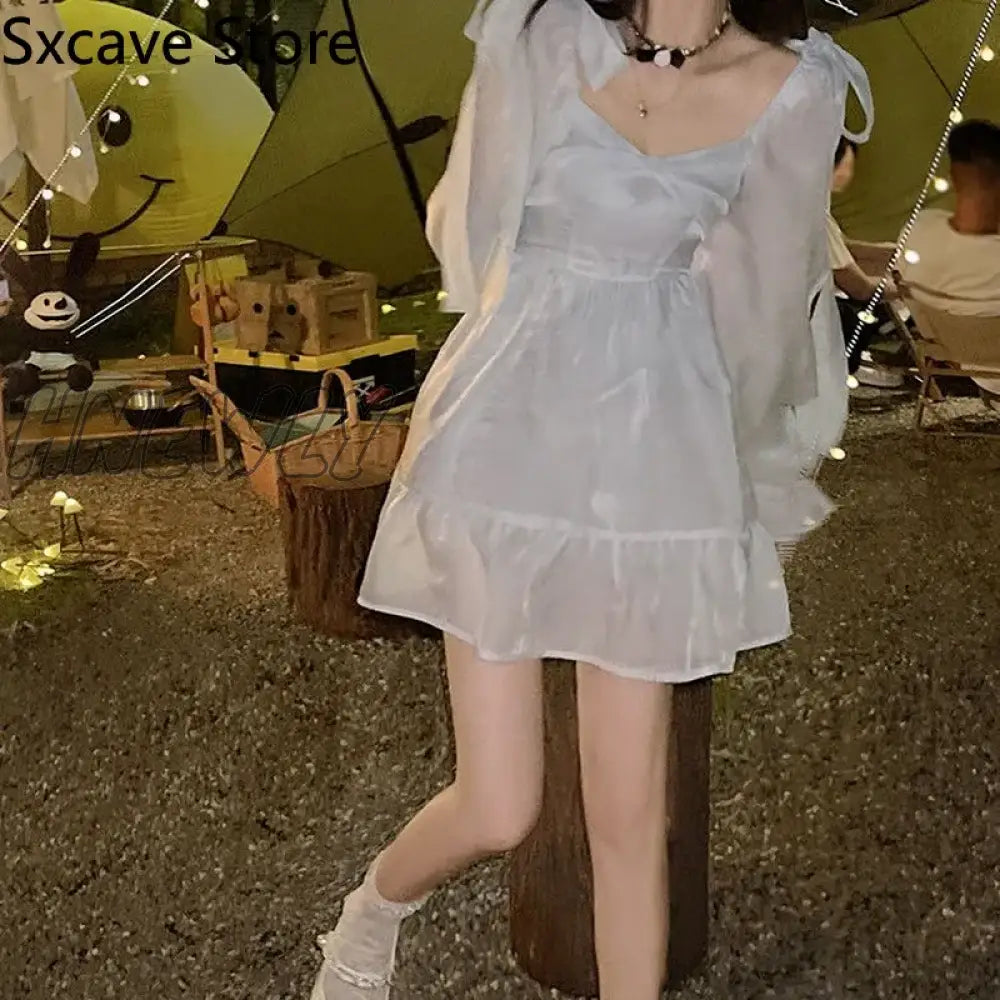 Hnewly Lolita Dress Women Casual Long Sleeve Kawaii Clothing Vintage Y2K Mini Party Winter One