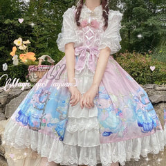 Hnewly Lolita Style Jsk Dress Women Japan Dream Cosplay Lace Elegant Party Straps Girly Retro