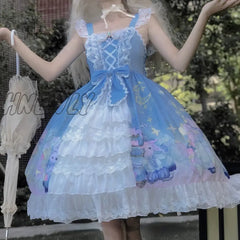 Hnewly Lolita Style Jsk Dress Women Japan Dream Cosplay Lace Elegant Party Straps Girly Retro
