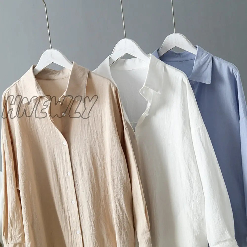 Hnewly Long White Shirt Dress For Women Linen Cotton Spring Summer Casual Korean Clothing Vintage