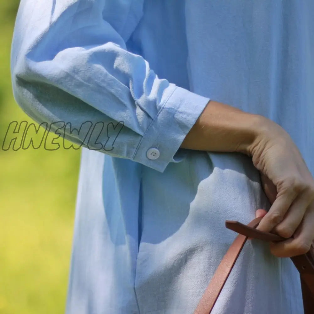 Hnewly Long White Shirt Dress For Women Linen Cotton Spring Summer Casual Korean Clothing Vintage
