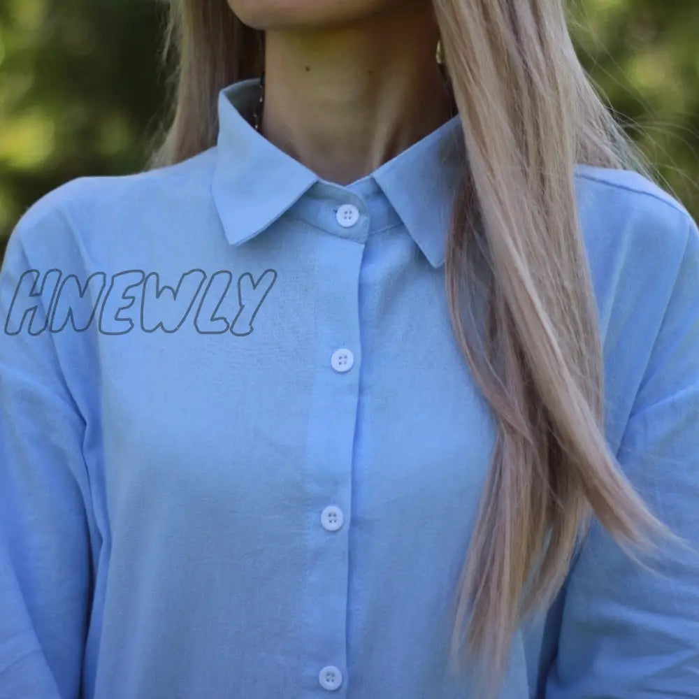 Hnewly Long White Shirt Dress For Women Linen Cotton Spring Summer Casual Korean Clothing Vintage