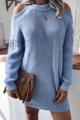 Hnewly - Loose Off-Shoulder Long Sleeves Tops M / Blue